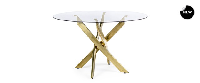 Στρογγυλό Τραπέζι  με χρυσή μεταλλική βάση και γυάλινη επιφάνεια 